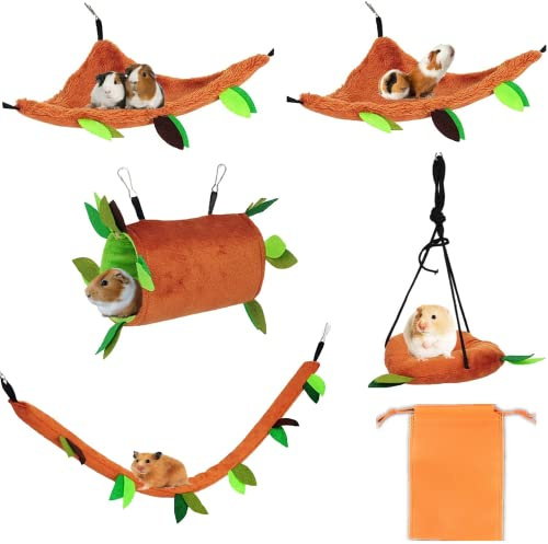 AzulLanse 5 pièces Accessoires de Cage de cobaye de Cage de Hamster, hamac de Jouets de Cage de Furet, hamac de Rat de lit de Hamster, Tunnel de Suspension de Feuille de Jouets de Cage de Rat