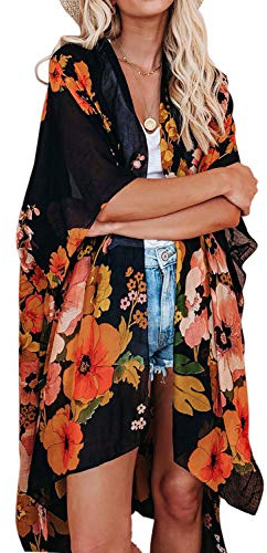 Jayscreate Women's Breezy Summer Boho Kimonos Sheer Beach Cardigan Cover Up