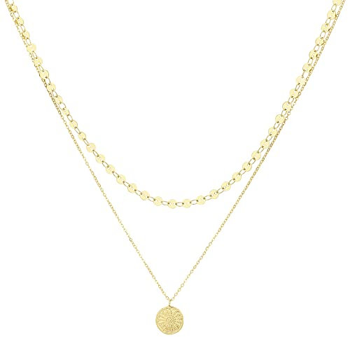 Artiqo Layering Kette Damen Edelstahl Gold | Mehrreihige Halskette mit Plättchen & Coin Anhänger | Wasserfest, Hautfreundlich & Größenverstellbar