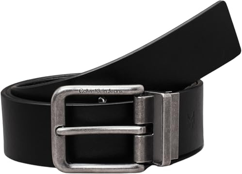 Calvin Klein Herren Gürtel Classic Casual Belt aus Leder, Schwarz (Black/Allover Print), 110 cm