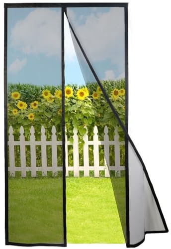 Risareyi Magnetic Fly Screens for Doors 90x250cm, Upgraded Black Mesh Mosquito Net Patio Door Fly Screen Curtain Anti Mosquito with Powerful Magnets & Full Frame Magic Tape