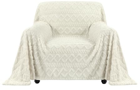 Easy-Going Jacquard Flanell Sofa Sessel Überzug, Rutschfester Sesselbezug Sofaschutz Hund Katze, Weiche Sofadecke für Bett/Couch, 1 Stück Waschbarer Sesselüberwurf, 203X259 cm/80X102 in, Elfenbein