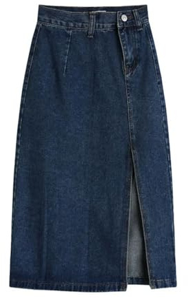 Gonna di Jeans di Media Lunghezza da Donna Gonna Jeans a Vita Alta con Spacco Laterale Primaverile Gonna Dritta a Tubino a Trapezio da Donna Nuova Estate-Blu-M