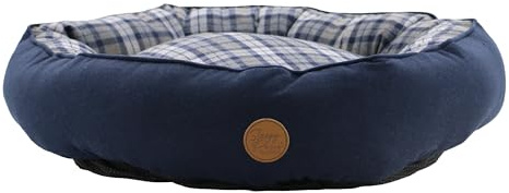 Ancol Dog Donut Bed in Blue and Grey Tartan - Comfortable Indoors Snuggle Pad with Raised Rim - Cosy Puppy Mat Sleeping Place - 70cm