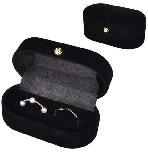 Boîte à bijoux en velours noire - Boîte cadeau pour bague - Boîte à bijoux pour femme - Boîte à bijoux en velours - Pour mariage, proposition, Saint-Valentin, 7,5 x 4 x 3,5 cm