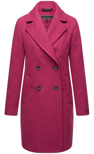 Navahoo Damen Mantel in Woll-Optik langer klassischer Trenchcoat Frostjuwel 14 Berry Wine Gr. L