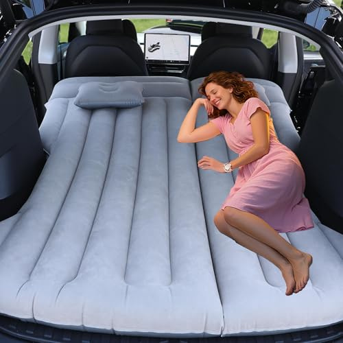 Canareen Auto Matratz, SUV Air Matratz, Matratz d'air d'auto épaisse Camping Aufblasbett für Kofferraum/Hintersitz, Matratz Gonflable für ModelY/SUV/RV/Minivan Voyage/Maison/Extérieur (Gris)