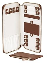 Purelei Schmuck-Reiseetui inkl. kleiner Tasche – Schmucktasche für unterwegs – Ketten, Ringe, Ohrringe & Armbänder sicher verstauen – PU Eco Leder – 12 x 21 cm (Braun)
