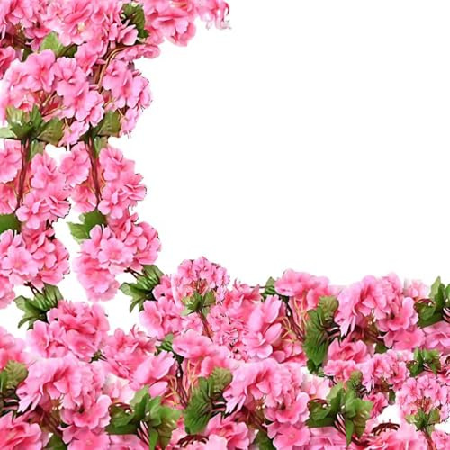 2 Pezzi Ghirlanda Fiori di Ciliegio Artificiali 240cm – Fiori Rosa Scuro Realistici per Decorazioni Matrimonio, Festa, Giardino, Balcone, Casa, Camera – Vite Finta Sakura per Interni ed Esterni