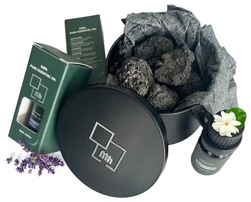 Difusor Aceites Esenciales - Con 2 Aromas, Jazmín y Lavanda 10ml - Piedras Volcánicas 100% Naturales - Uso Relajante - Ideal para Baño, Yoga o Comedor - Sin Electricidad - Fácil Aplicación
