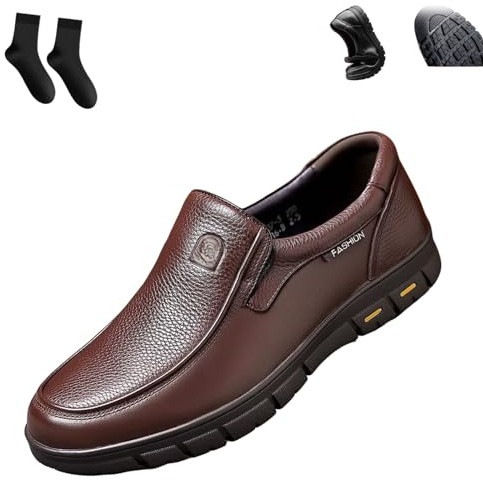 Mocasines de cuero para hombre, cómodos, suaves, clásicos, para conducir, negocios, trabajo, oficina, uso diario, Brown, 41 EU