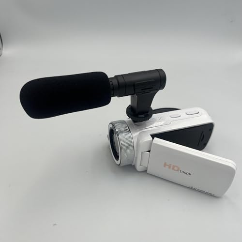 Digitalkamera 16 MP med extern mikrofon, 16 x zoom HD-kamera för familjefotografi, vidvinkelobjektiv videoinspelare vlogging (vit)