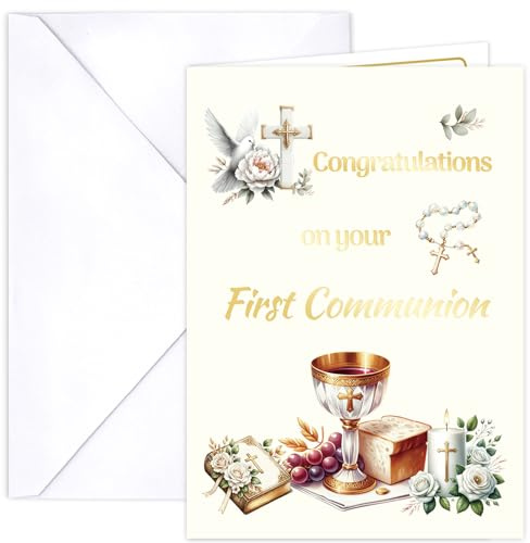 ceiba tree First Holy Communion Card with Envelope 1 pcs 5 X 7 inch 1st Communion Gift for Girl Boy Message inside Bible Scripture