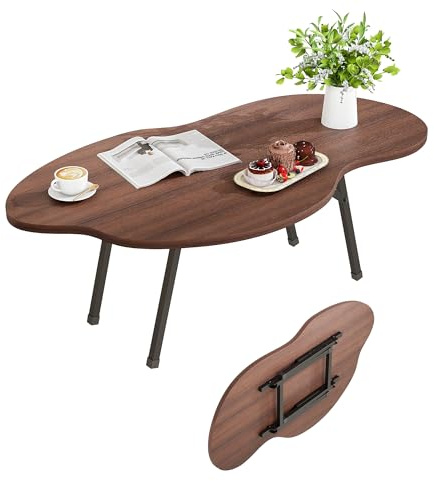 Foldable Coffee Table Cloud Shape Portable for Small Spaces,Walnut