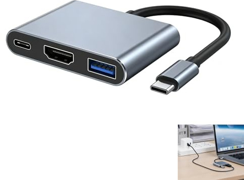 Adaptador USB C a HDMI 4K, Adaptador USB C 3 en 1 con HDMI 4K, Puerto USB 3.0 5Gbps y Power Delivery 100W, Hub Multiport AV Digital para iPad Pro, PC USBC, Tabletas y Smartphones