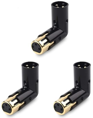 Janasiba Lot de 3 adaptateurs XLR coudés à 3 broches - Réglable - Mâle vers - Adaptateur XLR à angle droit - Adaptateur XLR à 90 degrés
