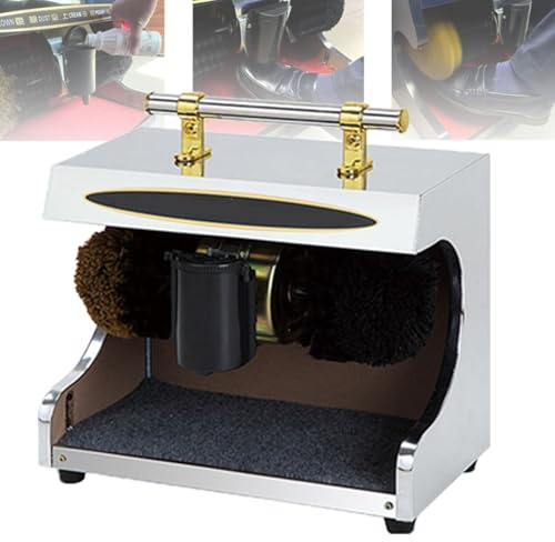 Shoe Polisher Machine Fully Automatic, Electric Shoe Buffer Dust Removal Polishing Electric Leather Shoe Shine Machine for Home Public Hotel Lobby Office, with Double Combination Brush,Silver