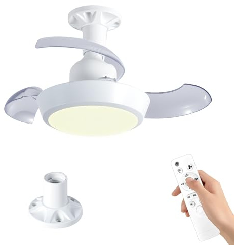 SWBSLL Ventilador de Techo con Luz y Mando a Distancia, 42CM Mini Lámpara Ventilador Techo Silencioso E27, Luz LED 33W Regulable 3 Tonos, 3 Velocidades y Temporizador, para Dormitorio y Cocina
