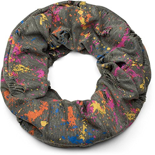 styleBREAKER écharpe ronde avec motif tâche de couleur, style vintage effet usé, écharpe, tissu, unisexe 01017050, couleur:Gris-noir