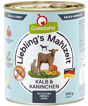 GranataPet Liebling's Mahlzeit Kalb & Kaninchen, Nassfutter für Hunde, Hundefutter ohne Getreide & ohne Zuckerzusätze, Alleinfuttermittel, 6 x 800 g