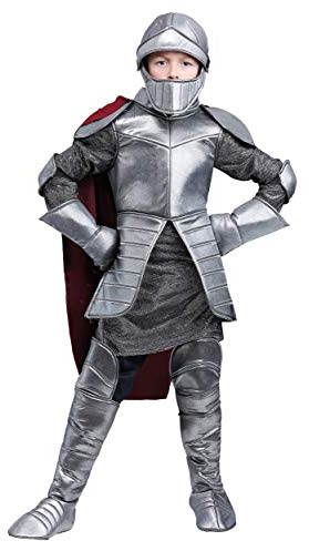 Kids Knight Armor Costume | Metallic Foam-Backed Suit With Attached Cape, Helmet, Gauntlets, & Boot Covers Large