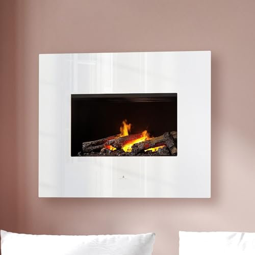 Noble Flame Apollo - Opti-Myst Elektrokamin Wand-Kamin – Weiß Hochglanz - Heizung Fernbedienung Dekoholz – Rückwand Schwarz gepulvert