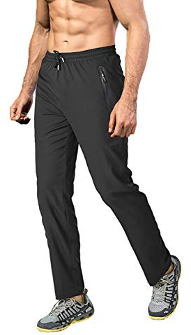 EKLENTSON Men's Trousers Lightweight Athletic Walking Training Pants Workout Running Trousers Elastic Waist,Black,32