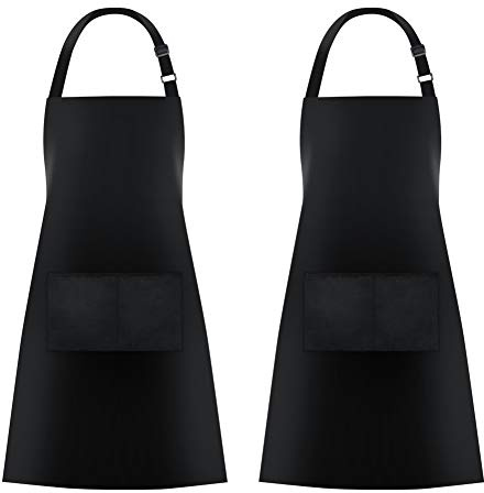 Jubatus Lot de 2 tabliers de cuisine avec 2 poches pour homme et femme, noir