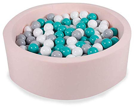 Angelove Bällebad Bällepool Für Kinder 90X30cm mit 200 ∅ 7Cm Bälle Kugelbad Babys Bällchenbad Rund Baby Ball Pit Spielzeug für Kinder Bällebäder Made in EU Hellrosa: Türkis/Grau/Weiß