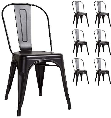 Kosmi Lot de 6 chaises en métal Noir Mat - Style Industriel