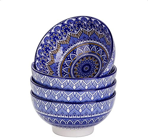 vancasso Serie Mandala Set di Ciotole per Cereali 4 Pezzi Servizio di Ciotole per Gelato Servizio Combinato di Stile Bohémien per 4 Persone Scodelle Coppette Ø 15 cm Colore Vintage Blu