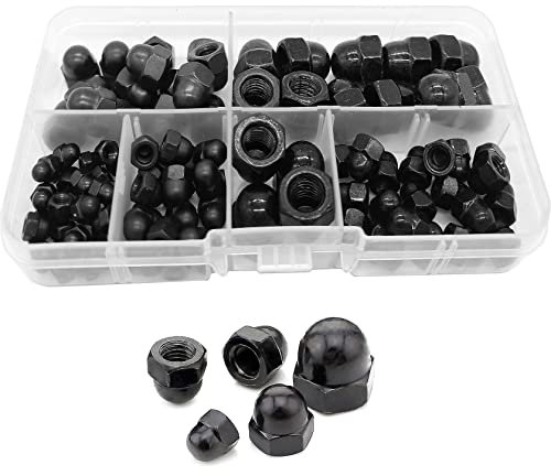 WeqeYent Schwarz Eichel Sechskant Hutmuttern 100 Stück, M8/M6/M5/M4/M3 Hutmuttern Hartmetall Stahl Sechskant Dekorative Kappenmutter für Schrauben Bolzen (Schwarz)