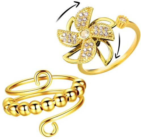 XiXiRan Anello Antistress Regolabile per Donne - Accessori Fashionistici Vintage in Oro
