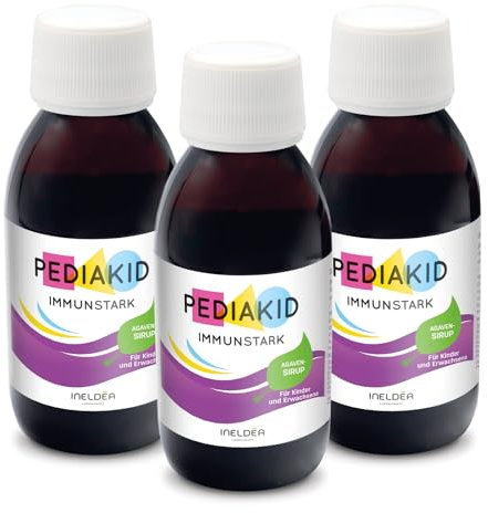 PEDIAKID - IMMUNSTARK Sirup - Natürliche Nahrungsergänzung - Exklusive Formel mit Agavensirup - Hilft, die natürlichen Abwehrkräfte des Körpers zu unterstützen - Heidelbeergeschmack - 3er Packung