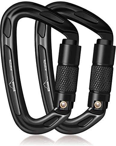 BEIFENG Auto Locking Carabiner 25KN Professional Rock Climbing Carabiner Obtained UIAA Certification Heavy Duty Carabiners Suitable for Rock Climbing, Camping, Rappelling, Rescue(All Black-2PCS)
