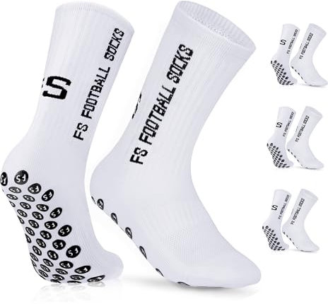 Gohanny Fußballsocken 3 Paar Rutschfeste Fußball Socken, Größen 39-36, Fussball Socken für Damen & Herren - Anti-Rutsch Grip Fußball Socken- Sportsocken Atmungsaktiv, Weiß