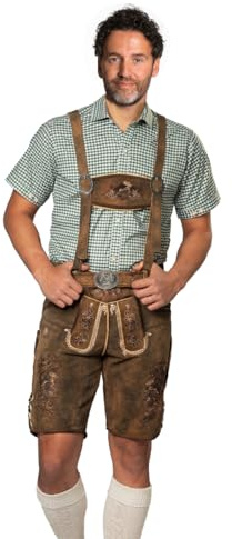 Tannhauser Kort Lederhosen Kitzbuhel med bälte och hängslen av 100 % kohud brun äkta läderhosen herr för oktoberfest herr - storlek XL/54