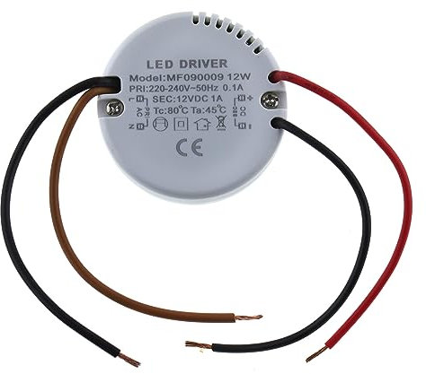 SeKi Fuente de alimentación empotrada redonda 12 V 12 W / 1 amperio LED fuente de alimentación controlador, transformador balasto – Ø x H 55 x 23 mm cabe en latas empotradas