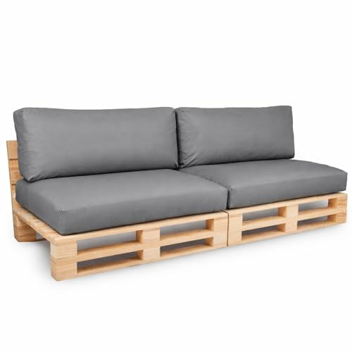 bananair - Cojines para Palets Impermeables y Desenfundables - Muy Cómodos, Relleno de Espuma - Cojines Exterior para Jardín y Terraza (2 Asientos 120x80 + 2 Respaldos 120x40, Gris Oscuro)