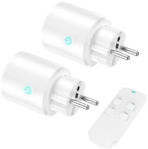 Funksteckdosen mit Fernbedienung Set (2X schaltbare Steckdose + Fernbedienung)｜Steckdose mit Schalter & 30M Reichweite｜Funksteckdose für Haushalt 2500W/10A mit DE Reiseadapter｜Weiß