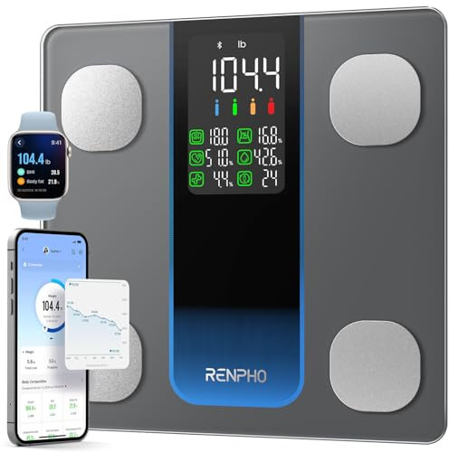 RENPHO Smart Scales for Body Weight, 7-in-1 Large Display Weighing Scales, Bluetooth Body Fat Scale for Fitness Tracking, BMI, Body Fat, High Accurate Bathroom Scales 500lbs, 11.8, Elis 2XL