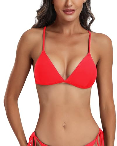 FITTOO Triangel Bikini Oberteil Große Brüste Damen Push up Sport Bikini Neckholder Rückenfrei Bikinioberteil mit Polster Rot, L