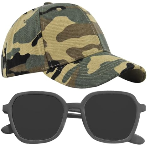 Gorra con Visera De Camuflaje y Par De Gafas De Sol - Béisbol para Niños con Hebilla Trasera Ajustable, Deportiva Transpirable para El Sol De Verano Al Aire Libre