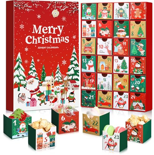 Containlol Christmas Advent Calendar Boxes 24 Days Advent Countdown Gift Boxes Christmas Cardboard Number Empty Boxes Xmas Holiday Decoration for Fill Your Own Gift Box(Red)
