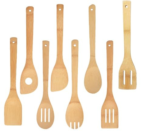 Bamboo 8-Piece Wooden Spoon Set - 30 cm Long | Eco-Friendly Kitchen Utensils for Cooking and Mixing