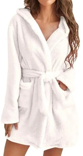 LPHFDCS Badrock dam med huva nattlinne plysch vinter badrock med fickor enfärgad slips midja flanell pyjamas för hem bastu semester fest nattkläder