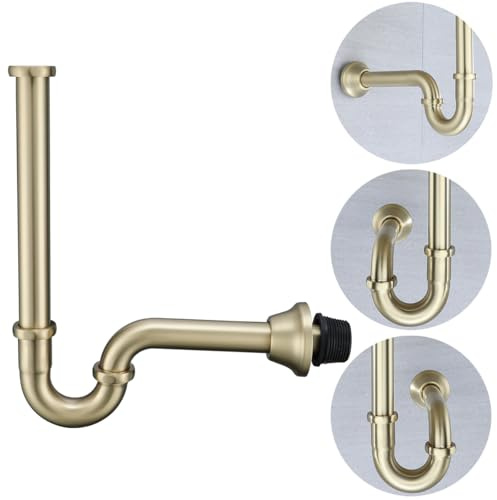 RANDOM Brass P Trap Bathroom Sink U-Shape 1-1/4 inch Sink Trap with Slip Joint Extension Tube,Adjustable Height Sink Waste Drain Bottle P-Trap Kit,Brushed Gold Basin Sink Plumbing.RD83555BG-L