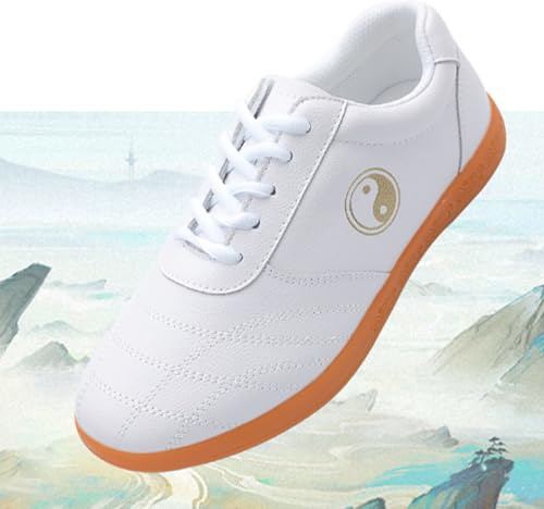 Tai Chi Shoes for Women Soft Leather Kung Fu Martial Arts Training Shoes,Tai Chi Taekwondo Shoes for Men Breathable Tai Chi Sports Shoes(Size:39EU,Color:White)