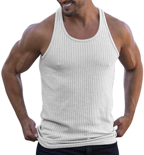 Canottiera da uomo estiva a coste, maglia muscolare, da uomo, per sport, palestra, bodybuilding, slim fit, senza maniche, da uomo, per fitness, allenamento, da corsa, da uomo