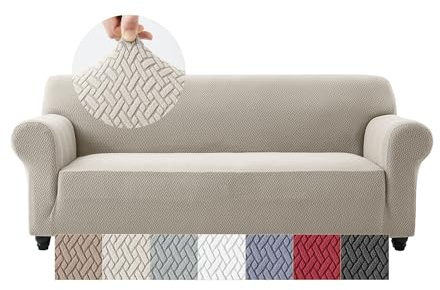 Moonlight Bedding Beige Sofa Cover 3 Seater Jacquard Spandex Non Slip Sofa Cover for Dogs Pets Cats High Stretch Living Room Furniture Sofa Protector